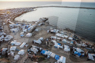 Displaced Gazans in beach tents