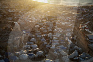 Displaced Gazans in beach tents