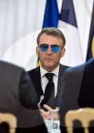 Le président de la République, Emmanuel Macron, lors d'une réunion sur le devenir institutionnel de la Nouvelle Calédonie, au palais présidentiel de l'Elyses à Paris