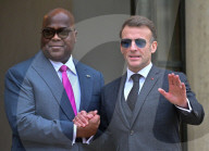 Le président français Emmanuel Macron accueille le président de la République démocratique du Congo, Félix Tshisekedi,  au palais présidentiel de l'Élysée à Paris