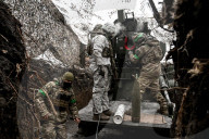 Ukrainian artillery soldiers in action in Donetsk region