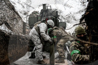 Ukrainian artillery soldiers in action in Donetsk region