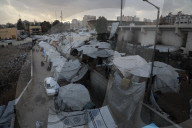 Displaced persons' tents piled high in Gaza