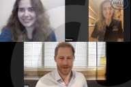 Prinz Harry, Herzog von Sussex, führt ein Videogespräch mit ukrainischen humanitären Helfern, die auf Minenräumung spezialisiert sind, auf der Plattform „The HALO Trust“.