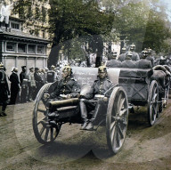 parade, german, soldiers, army, military, guns, horse drawn, carriages, world war i, war, world war, europe, 1914-1918, unter den linden, berlin, germany, 1914, colored