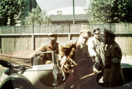 ghetto lodz, litzmannstadt, chief financial officerof the nsdap franz xaver schwarz (center) and gauleiter kurt schmalz visit the ghetto, poland 1941, world war ii,