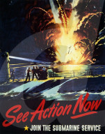 world war ii, second world war, world war, war, poster, propagana, propaganda poster, usa, american, recruitment, submarine, navy, navy, explosion, ship, japan, action, 1944