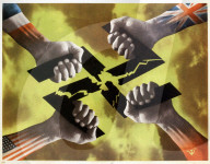 world war ii, second world war, world war, war, poster, propagana, propaganda poster, usa, american, hands, fists, allies, allied forces, swastika, tear, 1943