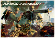 world war ii, second world war, world war, war, poster, propagana, propaganda poster, usa, american, machine gun, soldier, metal, scrap metal, collection, fight, battle, recycling, 1943