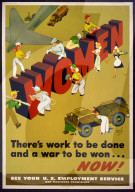 world war ii, second world war, world war, war, poster, propagana, propaganda poster, usa, american, women, women's work, female labour, production, production, airplane, jeep, 1944