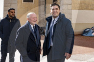 Jean-Michel Aulas, candidat à la mairie de Lyon, et sa compagne Ludivine Sapin votent pour le premier tour des élections municipales à Lyon