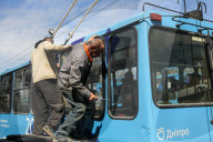 Russian drone attack damages trolleybuses in Dnipro, Ukraine - 17 Apr 2026