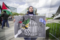 No to the Death Penalty for Palestinians demonstration at ICC in The Hague, Netherlands - 17 Apr 2026